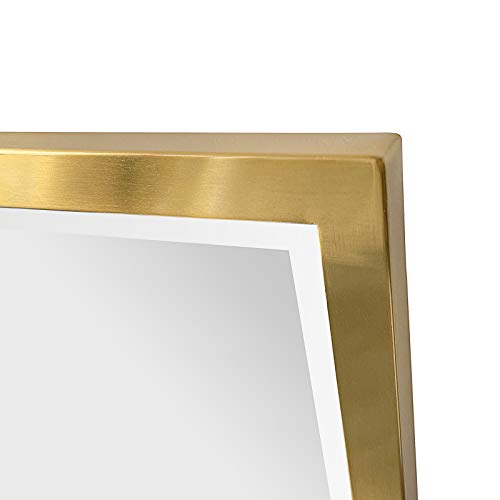 23x24'' Brushed Gold Metal Framed Pivot Rectangle Bathroom Mirror in Stainless Steel Tilting Beveled Vanity Mirrors for Wall