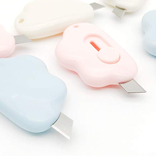 Cute Retractable Box Cutters - 3Pcs Cloud Shaped Mini Art Cutter Utility Knife Office School Stationery for Cutting Envelopes Letter Paper Cutting DIY Crafts