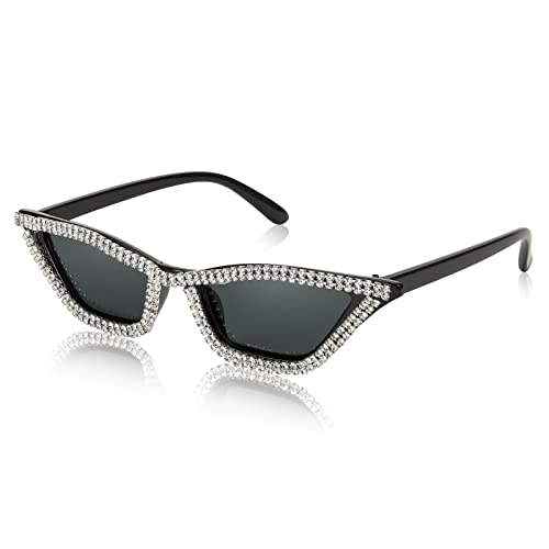 FEISEDY Small Cat Eye Sunglasses for Women Vintage Square Sparkling Crystal Trendy Retro Cateye Sunglasses B2317