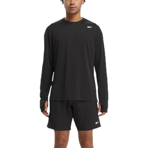 Reebok Men's Standard Long Sleeve Workout Shirt, Night Black, Small