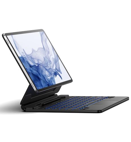 Dexnor Español Ñ for Samsung Galaxy Tab S10+ Plus/S9+ Plus/S9 FE+ Plus/S8+ Plus/S7+ Plus/S7 FE Case with Keyboard 12.4" Floating Cantilever Magnetic Stand Trackpad Backlit S Pen Holder - Black