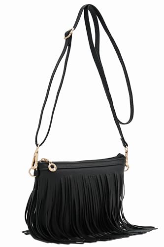 FashionPuzzle Small Fringe Crossbody Bag with Wrist Strap (Nude)