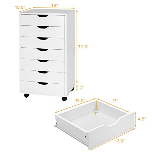 Giantex 5-Drawer Storage Cabinet, Mobile Lateral File Cabinet with Drawers, Wheels, Rolling Chest of Drawers, 19.5" x 16" x 25.5" for Office Under Desk Living Room, Study
