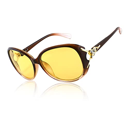 FEISEDY Women Classic Polarized Night Vision Driving Glasses Anti Glare Ladies Yellow Lens Sunglasses B2730