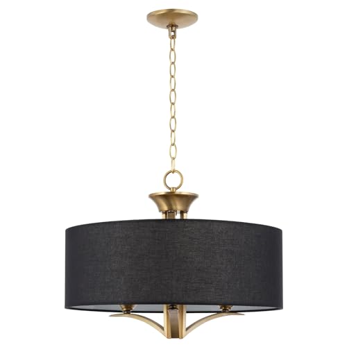 Kira Home Alondra 20" Modern 3-Light Drum Chandelier + Black Fabric Shade, Adjustable Height, Warm Brass Finish
