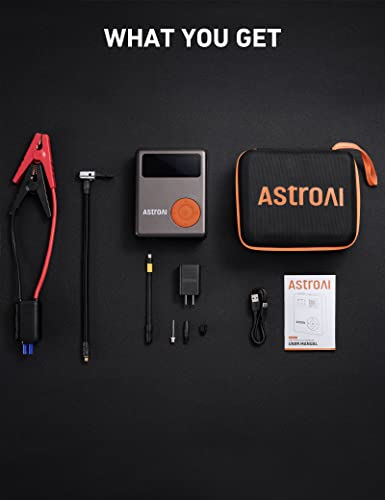 AstroAI Jump Starter with Air Compressor,1750A 12V Battery Jump Starter with 150PSI Digital Tire Inflator, Up to 7.5L Gas & 5.0L Diesel Engines, Visible LCD Screen with Jumper Cable, AC Charger