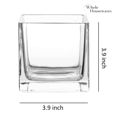 Whole Housewares Square Glass Flower Vase Centerpiece Set - 6 Pack Botanical Arrangements and Candle Holder Decoration - Thick Glass and A Stable Weighted Bottom - Clear Cube, 3.9"L x 3.9"W x 3.9"H