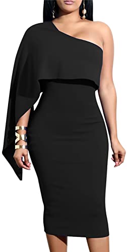 GOBLES Women's Summer Sexy One Shoulder Ruffle Bodycon Midi Cocktail Dress Royal Blue