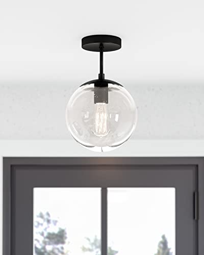 Design House 588517-SG Gracelyn Modern Indoor Dimmable Semi-Flush Ceiling Light with Clear Seedy Glass Globe Shade for Kitchen Hallway Bedroom, Satin Gold