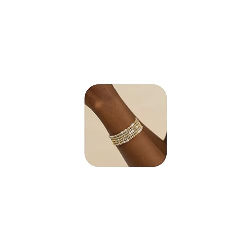 Gold Bracelets for Women Gold Bracelet Stack Pearl Bracelet Beaded Bracelets for Women 14K Gold Plated Stretch Bead Ball Bracelet Sets Jewelry for Christmas Birthday Gifts