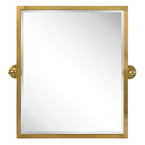 23x24'' Brushed Gold Metal Framed Pivot Rectangle Bathroom Mirror in Stainless Steel Tilting Beveled Vanity Mirrors for Wall