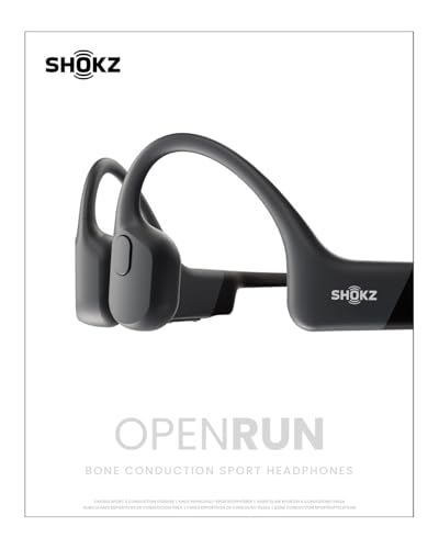 SHOKZ OpenRun - Open-Ear Bluetooth Bone Conduction Sport Headphones, Sweat Resistant Wireless Earphones for Workouts and Running, Built-in Mic, with Hair Band, Black