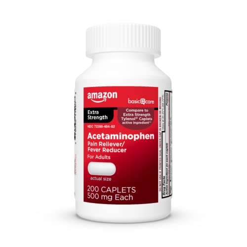 Amazon Basic Care Extra Strength Pain Relief, Acetaminophen Caplets, 500 mg, 200 Count (Packaging may vary)