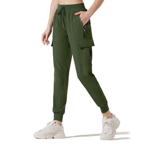 M MAROAUT Women's Hiking Pants Cargo Joggers with Pockets, Lightweight Quick-Dry Athletic Sweatpants for Running Gym Workout Army Green