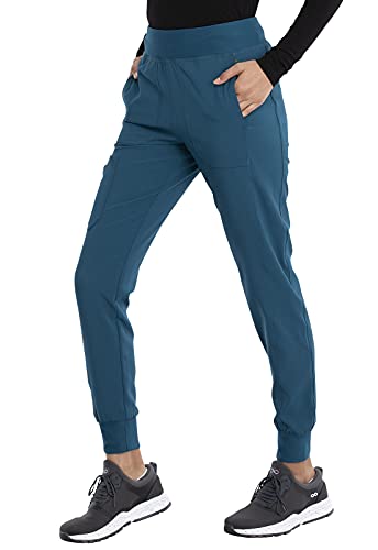 Cherokee Women's Medical Scrub Jogger Pant Mid Rise with 7 Pockets and Knit Waistband and Interior Elastic - CK011, XL, Wine