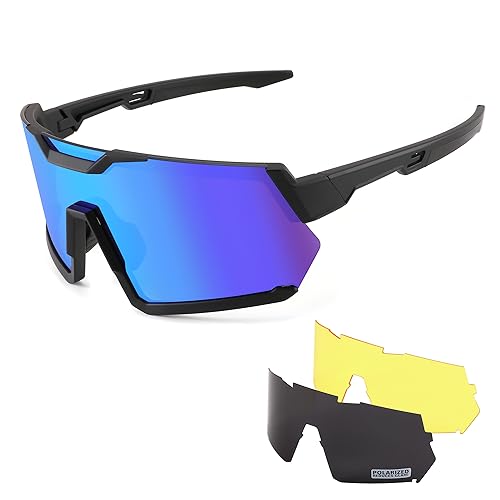 FEISEDY Men Women Cycling Sunglasses, with 3 Interchangeable Lenses, TR90 Sports Glasses Baseball for Youth Teens B4138