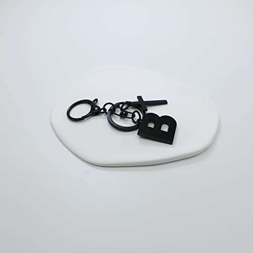 Mlouye Black Initial Letter with Cross Keychains for Women Men Backpack Purse Bag Charm, A-Z Cute Alphabet Letters Key Chains for Car Keys H