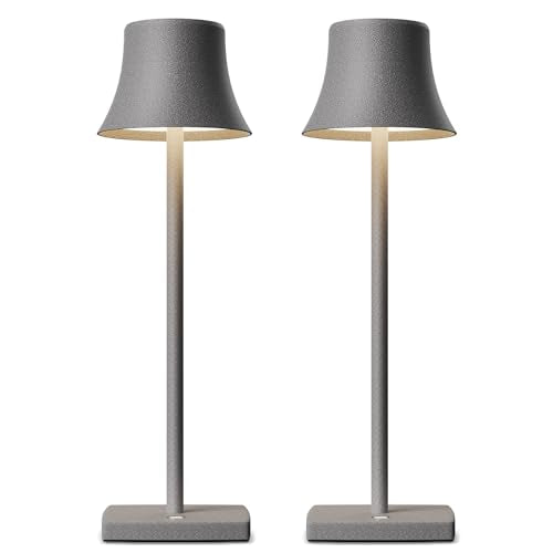 YIBEN Cordless Table Lamp, Rechargeable LED Battery 5000mAh USB Portable Powered Desk Lamp 3 Levels Brightness Light for Restaurants Bedroom Outdoor (2Pack Ferrous Gray)