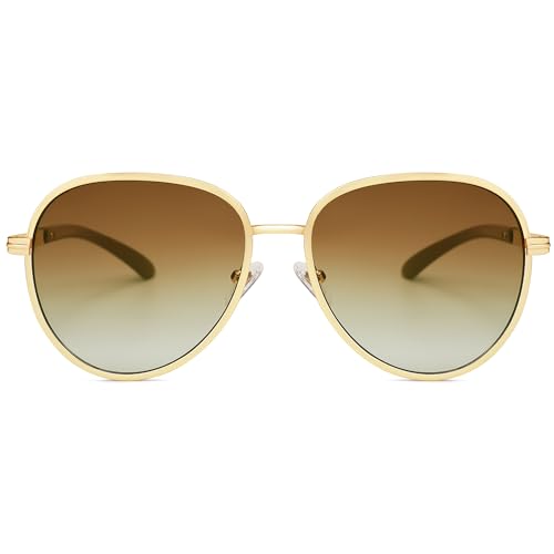 SOJOS Retro Trendy Aviator Sunglasses Women Men 90s Vintage Glasses Stylish Sunglasses SJ1216,(Gold/Brown/Brown)