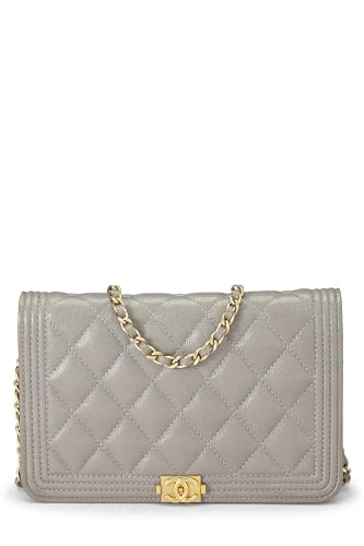 Chanel, Pre-Loved Grey Caviar Boy Wallet on Chain (WOC), Grey