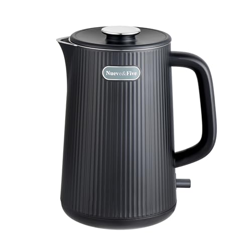 Nueve&Five 1.7L Electric Kettle,Double Wall Electric Tea Kettle,Auto Shut Off,1200W Hot Water Kettle Electric of 304 Stainless Steel-Black