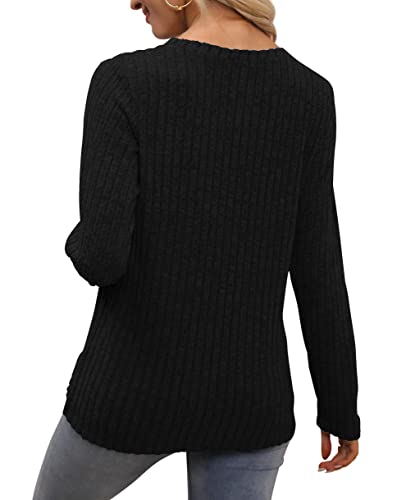 Funlingo Womens Long Sleeve Tunic Tops to Wear with Leggings Casual Dressy Shirts Long Sweater Black S