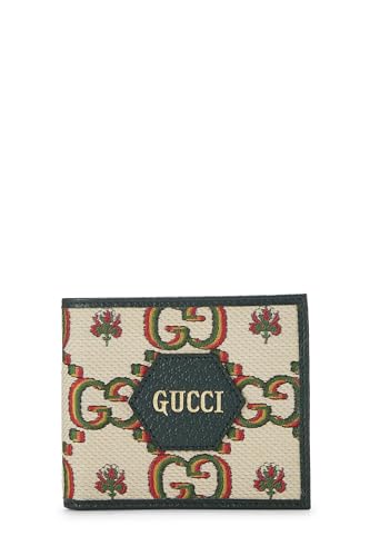 Gucci, Pre-Loved Green Leather & Canvas Centennial Bifold Wallet, Beige