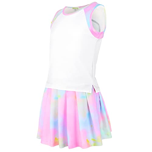 MODAFANS Girls Long Sleeve Tennis Golf Dress Athletic Outfit Kids Tie dye Tank Top and Skorts Sets Sports Skirt with Shorts 4-5 Years,Black Marble