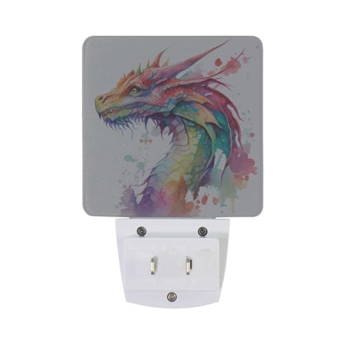 BOENLE Watercolor Dragon Night Lights 2 Pack Plug-in Wall Led Nightlight Auto Dusk-to-Dawn Sensor Lamps for Bedroom Kitchen Bathroom Hallway Stairs