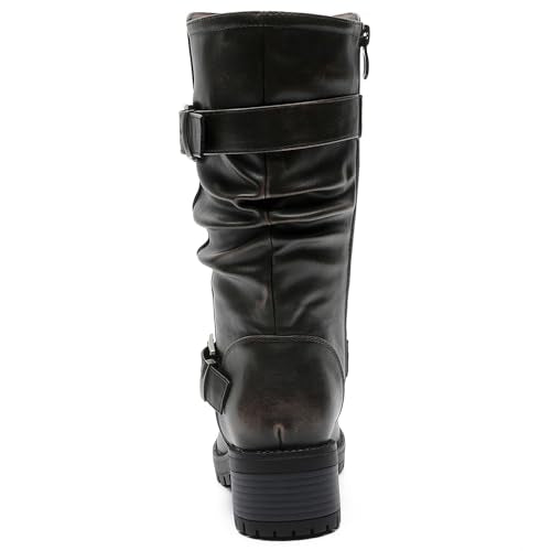 GLOBALWIN Women's Mid Calf Dress Boots Biker Motorcycle Riding Boots Women For Women Black Size 11M