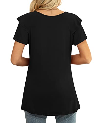 YVH Womens Tops, Short Sleeve Ruffle V Neck Semi Casual Shirts for Women Soft Comfy Loose Fit Blouse, Polka Dot Black, 3XL