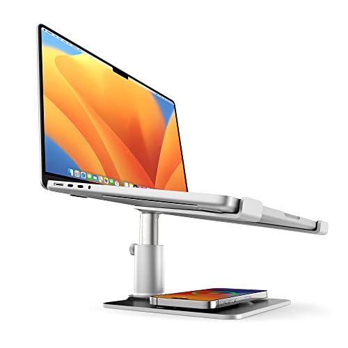 Twelve South HiRise Pro for Laptops and MacBooks | Ergonomic, Height-Adjustable Stand with MagSafe Wireless Capable Charging Base (Silver), 7 x 11 x 6 inches