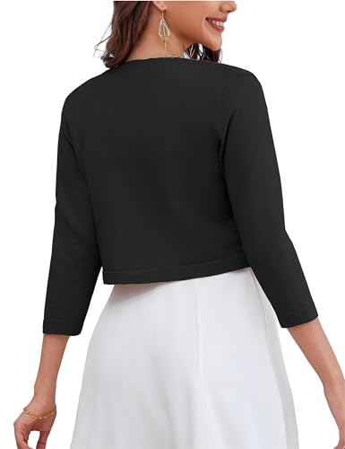 OmicGot Women's Classic 3/4 Sleeve Open Front Cropped Bolero Cardigan Sweaters, Camel Heather M