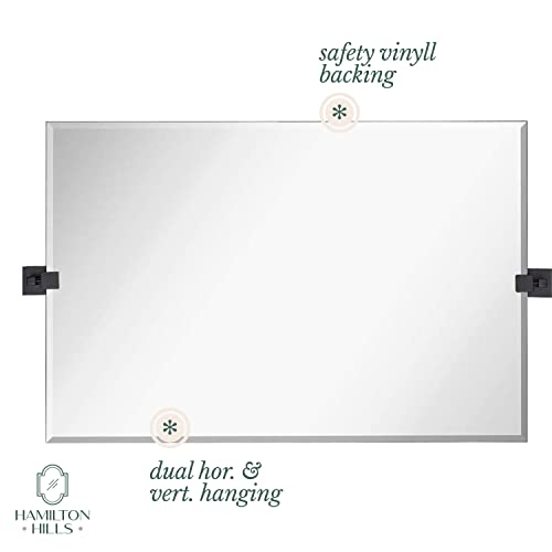 Hamilton Hills 20x30 inch Pivot Wall Mirror Including Matte Black Squared Wall Brackets | Frameless Bathroom Mirror | Rectangular Adjustable & Tilting Vanity | Modern Farmhouse Wall-Mounted Mirrors