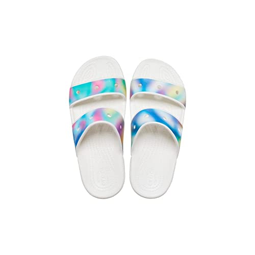 Crocs Unisex-Adult Classic Tie Dye Two-Strap Sandals, Solar Rainbow, 14 Men/16 Women