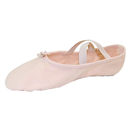 Danzcue Adult Canvas/Leather Ballet Shoes Split Sole Ballet Slippers for Women Dance Shoes, Pink, 11M
