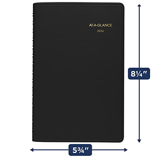 AT-A-GLANCE 2024 Daily Planner, Quarter-Hourly Appointment Book, 5" x 8", Small, Black (708000524)