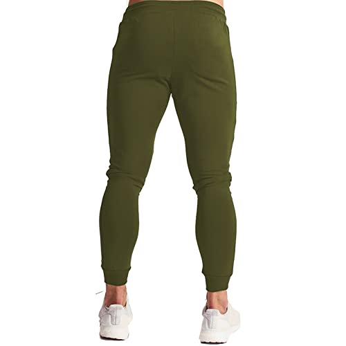 Wangdo Men's Joggers Sweatpants Gym Training Workout Pants Slim Fit with Zipper Pockets(Army Green-S)