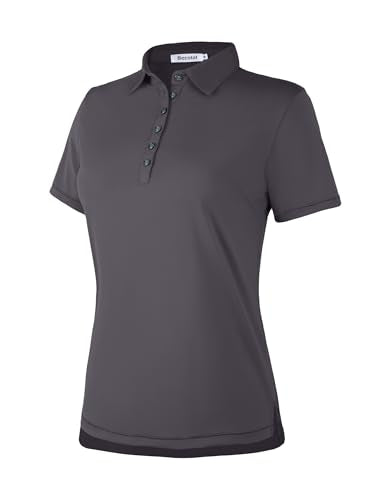 Becotal Women's Golf Polo Shirts Collared V Neck Short Sleeve Tennis Shirt, Dry Fit, Moisture Wicking, Dry Fit, Moisture Wicking Blue S