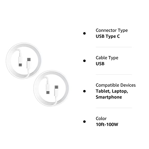 2Pack for Apple USB C to USB C Charging Cable 10ft 100W, Long Fast Charger Cord for iPhone 15/16,15/16 Pro,15/16 Plus,15/16 Pro Max, for MacBook Pro/Air,for IPad Air 4/5,Mini 6/Pro 12.9/11 USB Type C