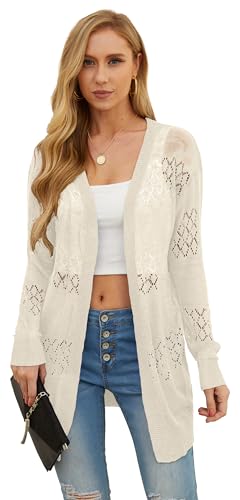 GRECERELLE Women's Lightweight Long Sleeve Cardigan Summer Casual Loose Open Front Pointelle Sweater Beach Coverup, Royal Blue, Medium