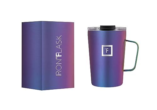 IRON °FLASK Grip Novelty Coffee Mug - Leak Proof, Vacuum Insulated Stainless Steel Bottle, Double Walled, Thermo Travel, Hot Cold, Water Metal Canteen - Twilight Blue, 16 Oz - Classic Bottom