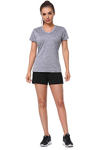 Xelky 3-4 Pack Women's V Neck Tshirt Short Sleeve Moisture Wicking Athletic Shirts Sport Activewear Fitness Workout Gym Tops 3Black/Gray/Green S