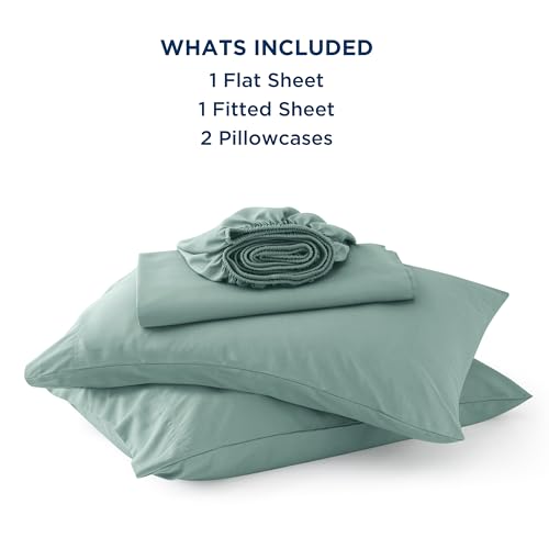 Bedsure Cooling Sheets for Queen Size Bed, 4 Pcs Blend of Rayon Derived from Bamboo Linen Sheets, 15" Deep Pockets, Silky Ultra Soft Breathable for Hot Sleepers - Blue