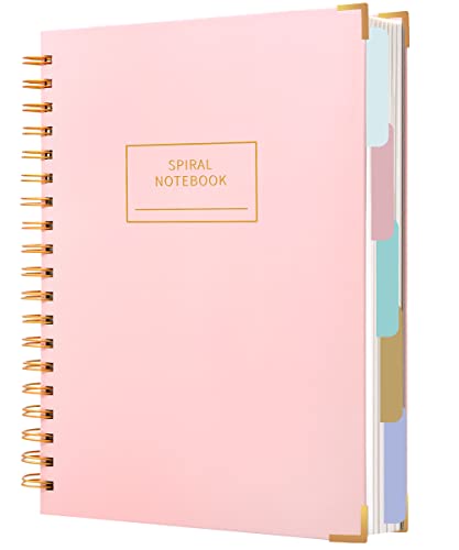 Hardcover Spiral Notebook with Tabs 7"x10" Large Spiral Lined Journals for Women with Dividers 240 Pages College Ruled Composition Notebook 5 Subject Notebook for Work, Back to School, Gifts, Pink