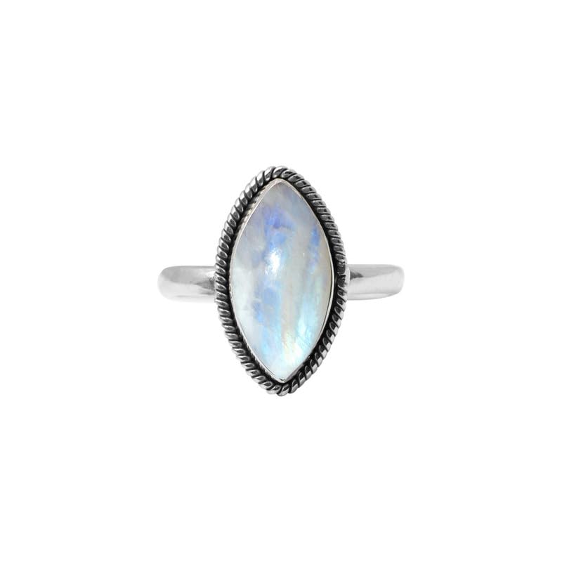 Rainbow Moonstone Ring 925 Sterling Silver Statement Ring For Women and Girls Handmade Rings Natural Marquise Gemstone Ring Promise Ring For Christmas Size US 9 Gift For Her