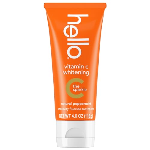 Hello Vitamin C Whitening Toothpaste with Fluoride, Teeth Whitening Toothpaste for Adults, Helps Freshen Breath and Removes Surface Stains, SLS Free, Natural Peppermint Flavor, 4.0 oz Tube