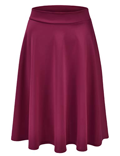 EIMIN Women's Basic Versatile Stretchy Flared Casual Midi Skater Skirt Navy M