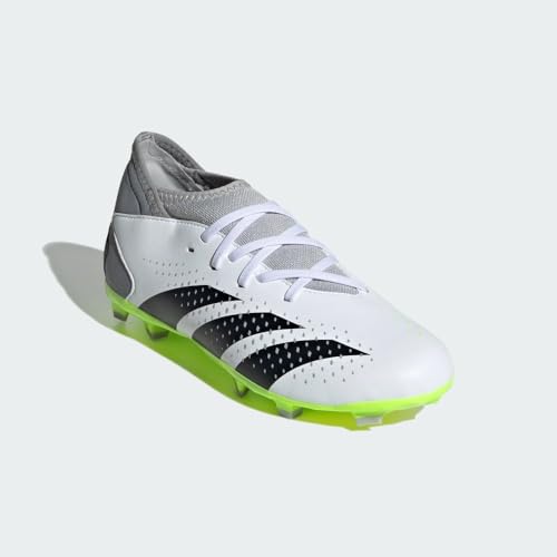 adidas Accuracy.3 Predator Firm Ground Sneaker, White/Core Black/Lucid Lemon, 6 US Unisex Big Kid