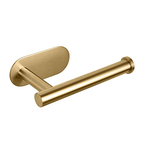 NearMoon Toilet Paper Holder Self Adhesive, Premium Thicken SUS304 Stainless Steel Rustproof Adhesive Toilet Roll Holder no Drilling for Bathroom, Kitchen, Washroom (1 Pack, Brushed Gold)